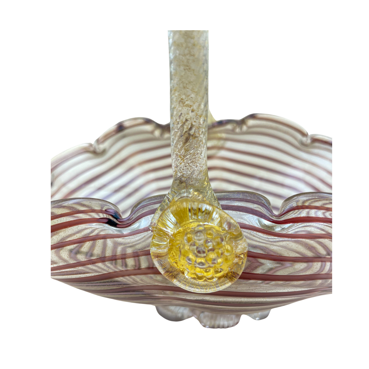 Murano Hand Blown Glass Basket – Purple Ribbon Swirl with Gold Aventurine