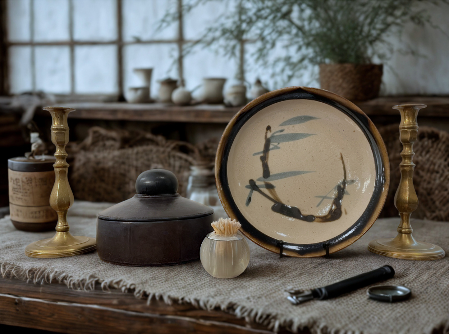 Studio Pottery Plate with Japanese Inspired Design