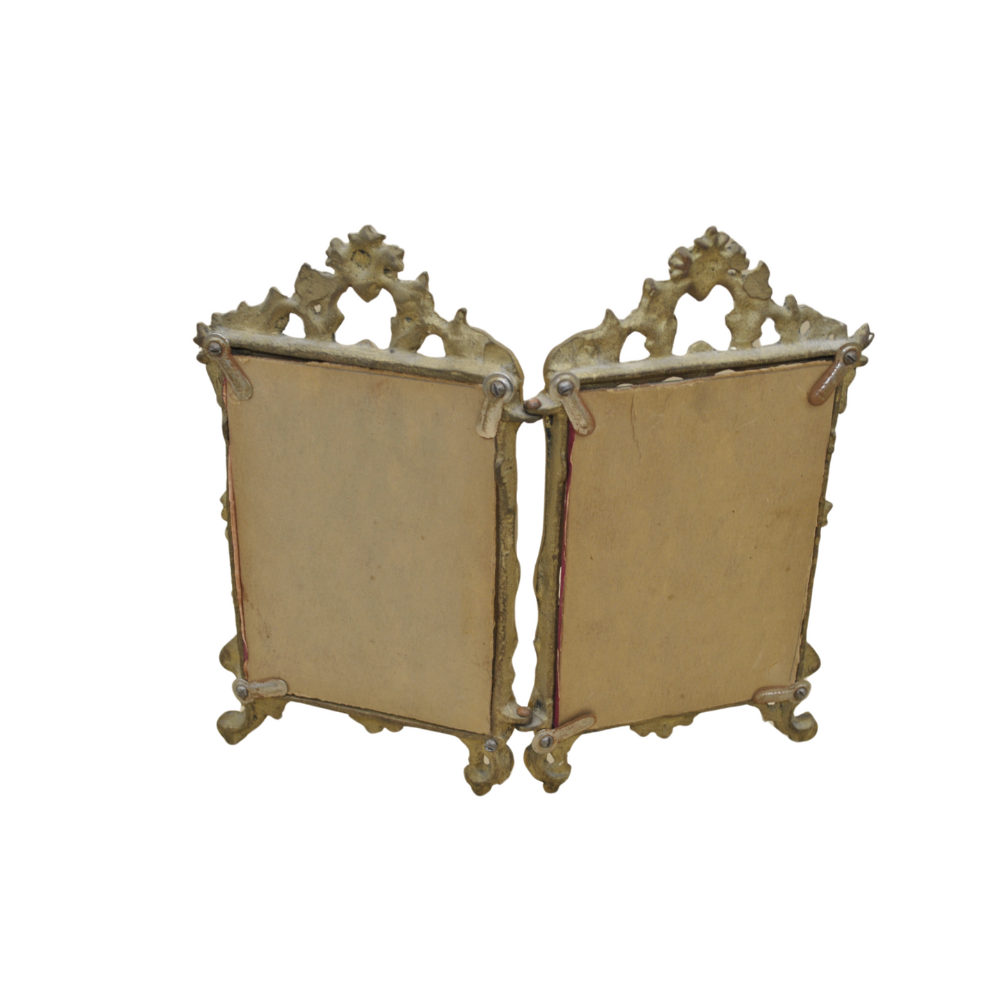 Antique Ornate Brass Double Picture Frame with Velvet Backing