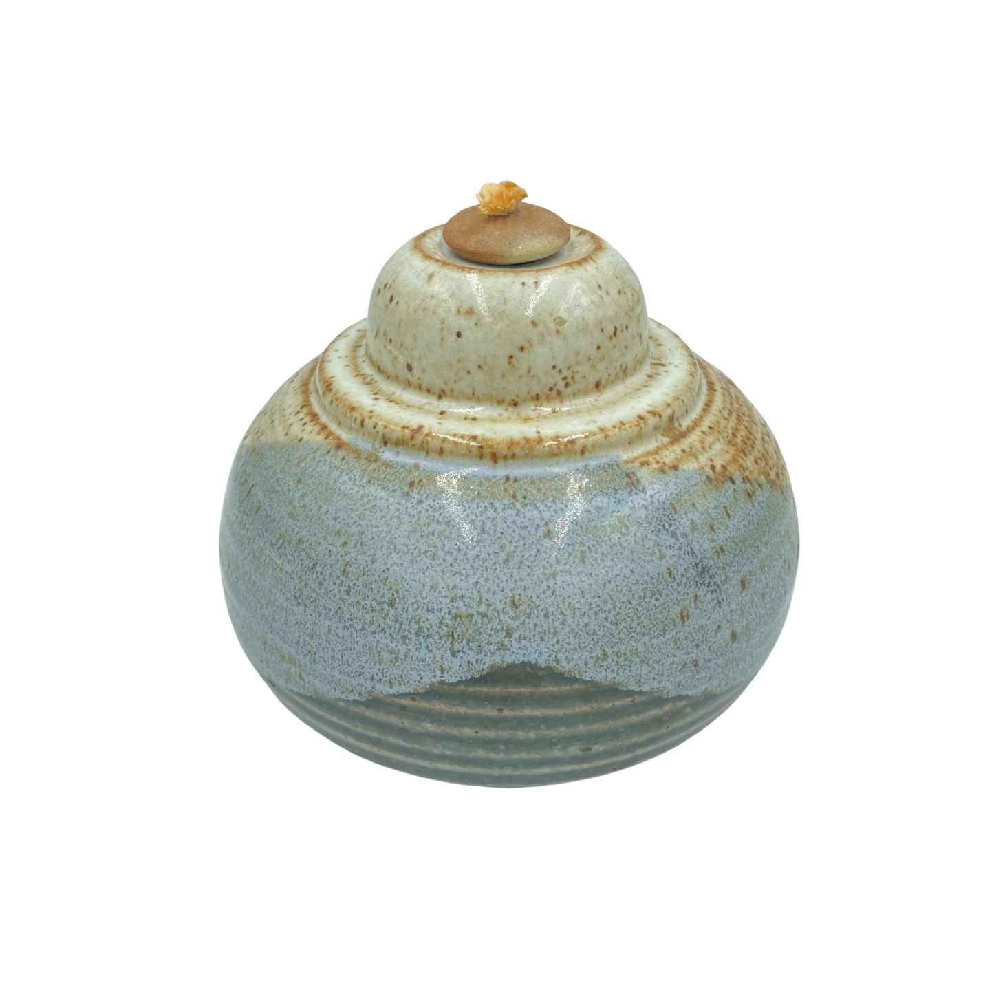 Vintage Studio Pottery Ceramic Oil Lamp with Glass Hurricane