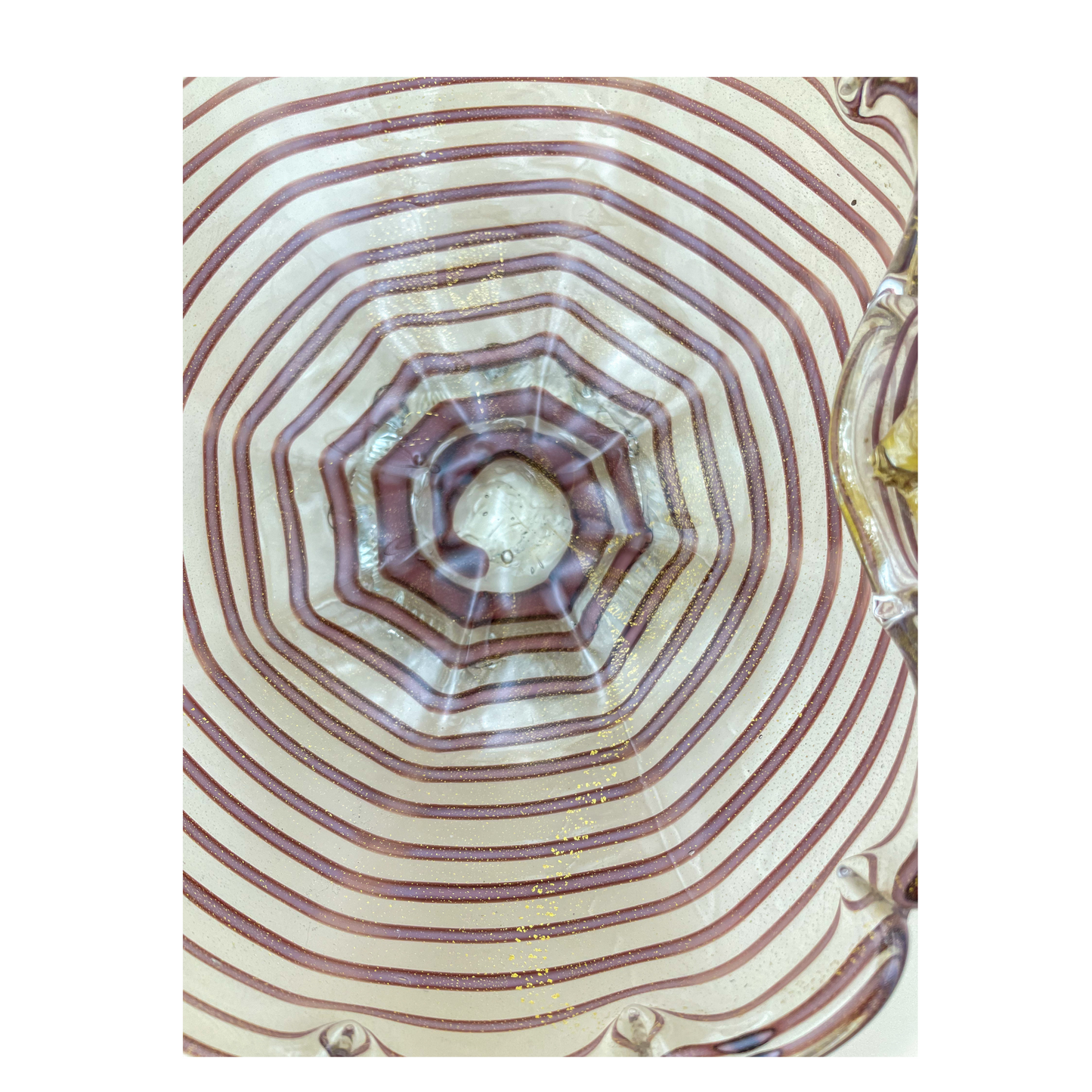 Murano Hand Blown Glass Basket – Purple Ribbon Swirl with Gold Aventurine