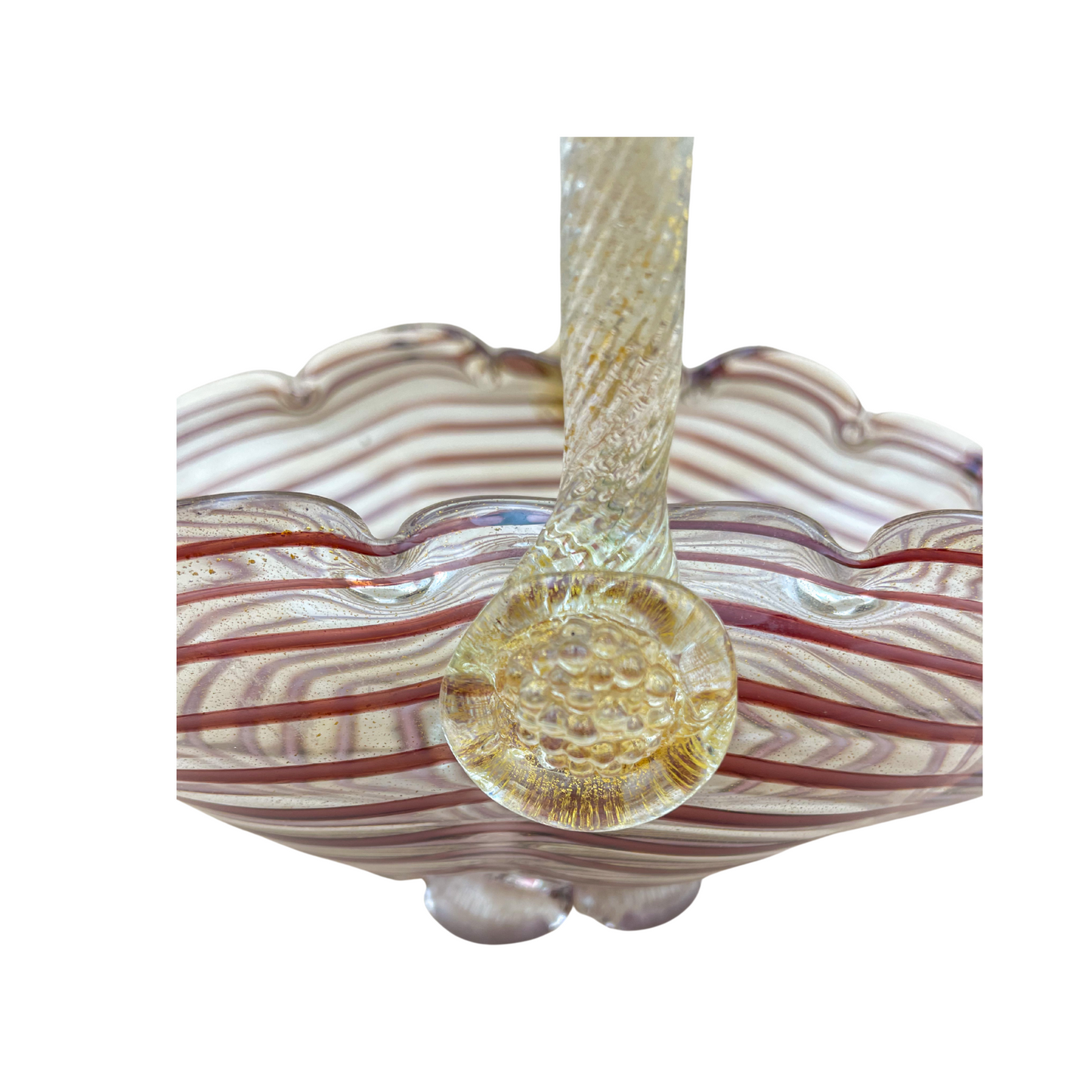 Murano Hand Blown Glass Basket – Purple Ribbon Swirl with Gold Aventurine