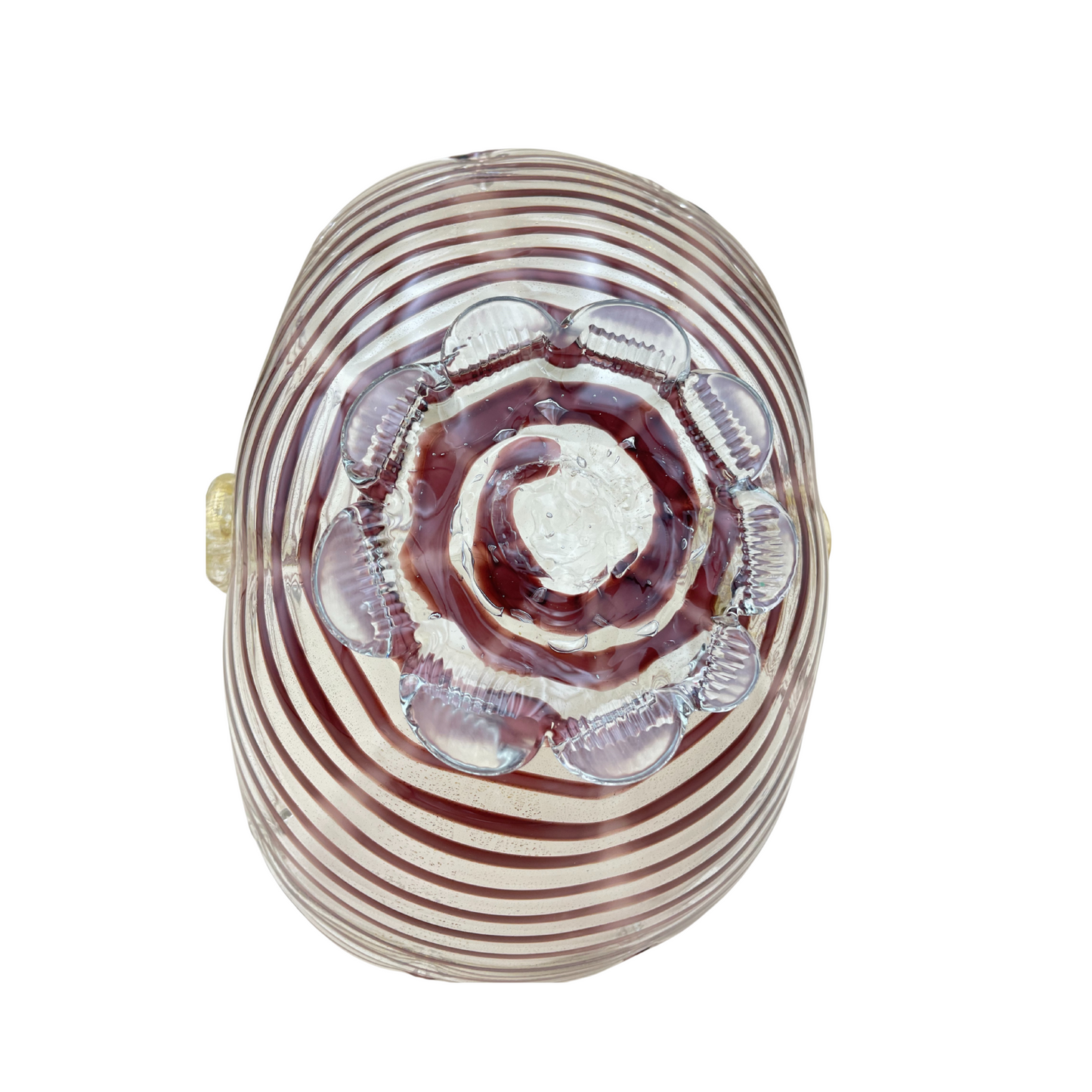 Murano Hand Blown Glass Basket – Purple Ribbon Swirl with Gold Aventurine