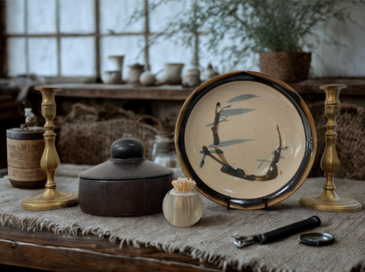Studio Pottery Plate with Japanese Inspired Design