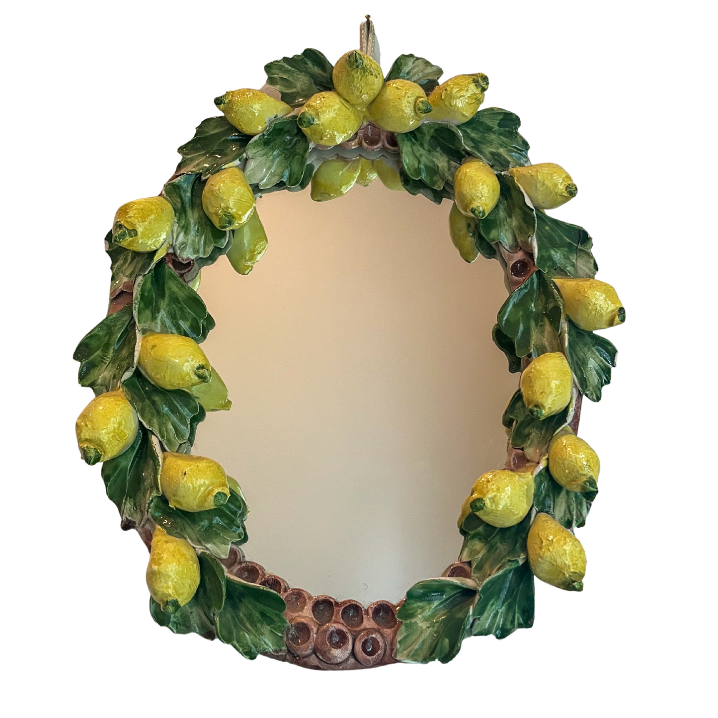 Vintage Hand-Painted Italian Lemon Wreath Ceramic Mirror