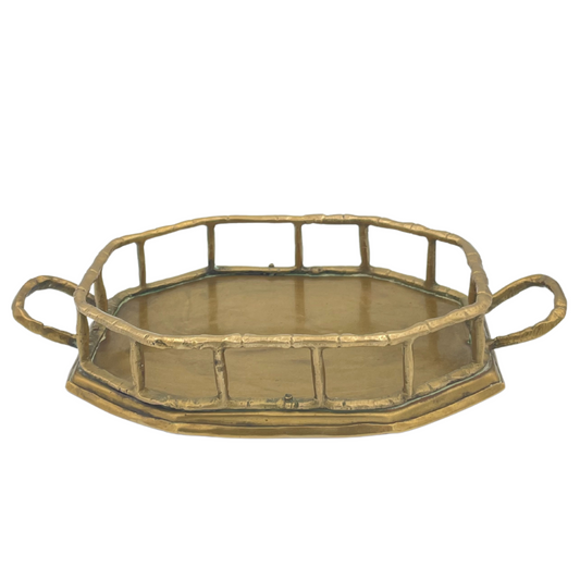 Vintage Brass Faux Bamboo Octagonal Tray – Hollywood Regency Style