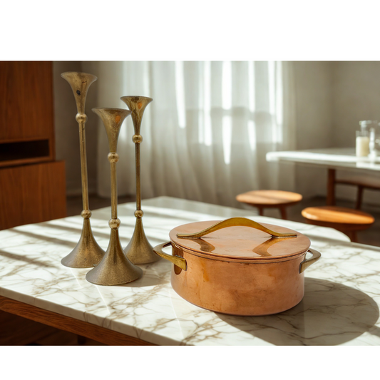 Vintage Small Dansk Copper One Quart Casserole by Jens Quistgaard – Brass Handles, Danish Modern
