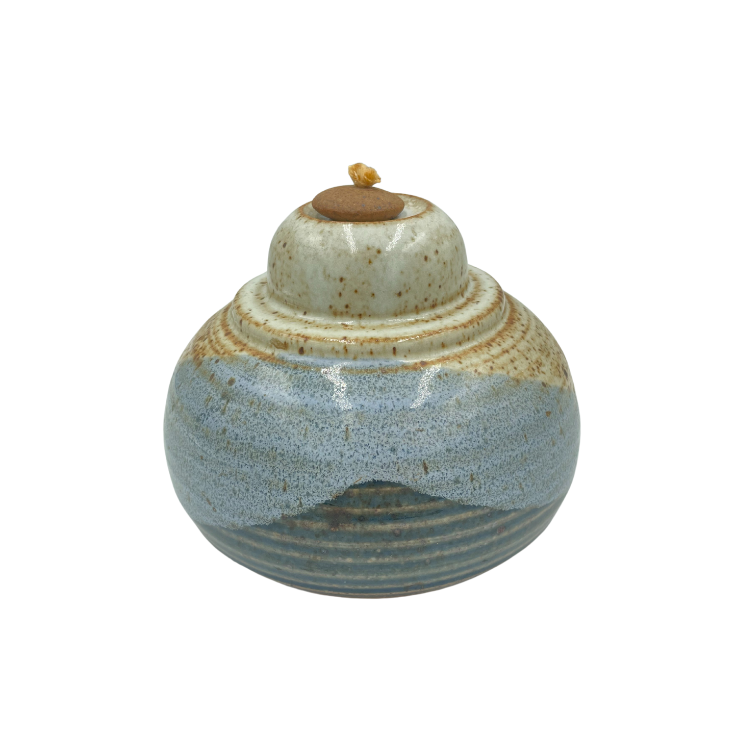 Vintage Studio Pottery Ceramic Oil Lamp with Glass Hurricane