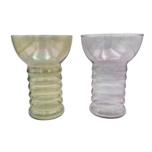 1930s Dunbar Aramis Tumbler Glass Pair – Iridescent Yellow+ Purple