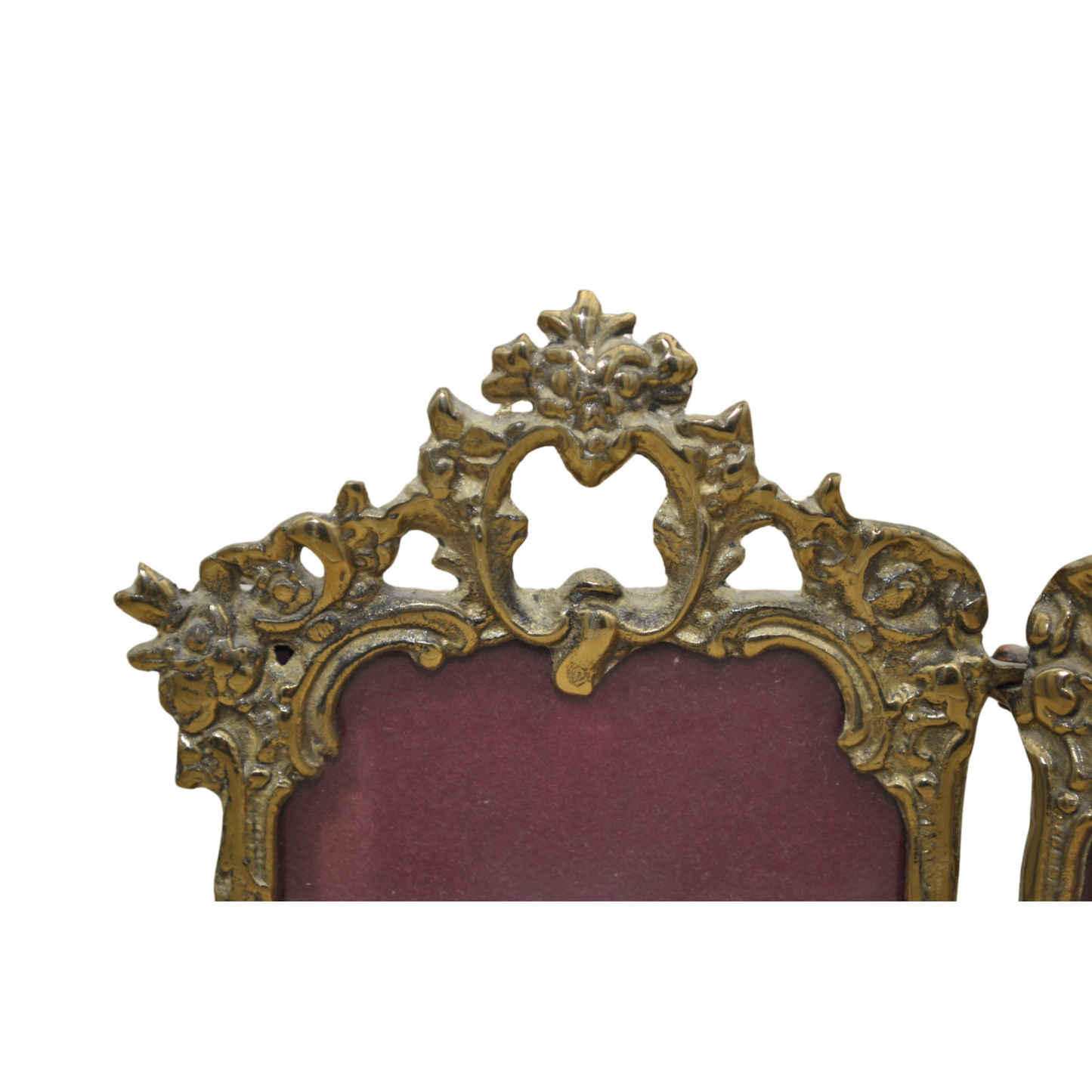 Antique Ornate Brass Double Picture Frame with Velvet Backing