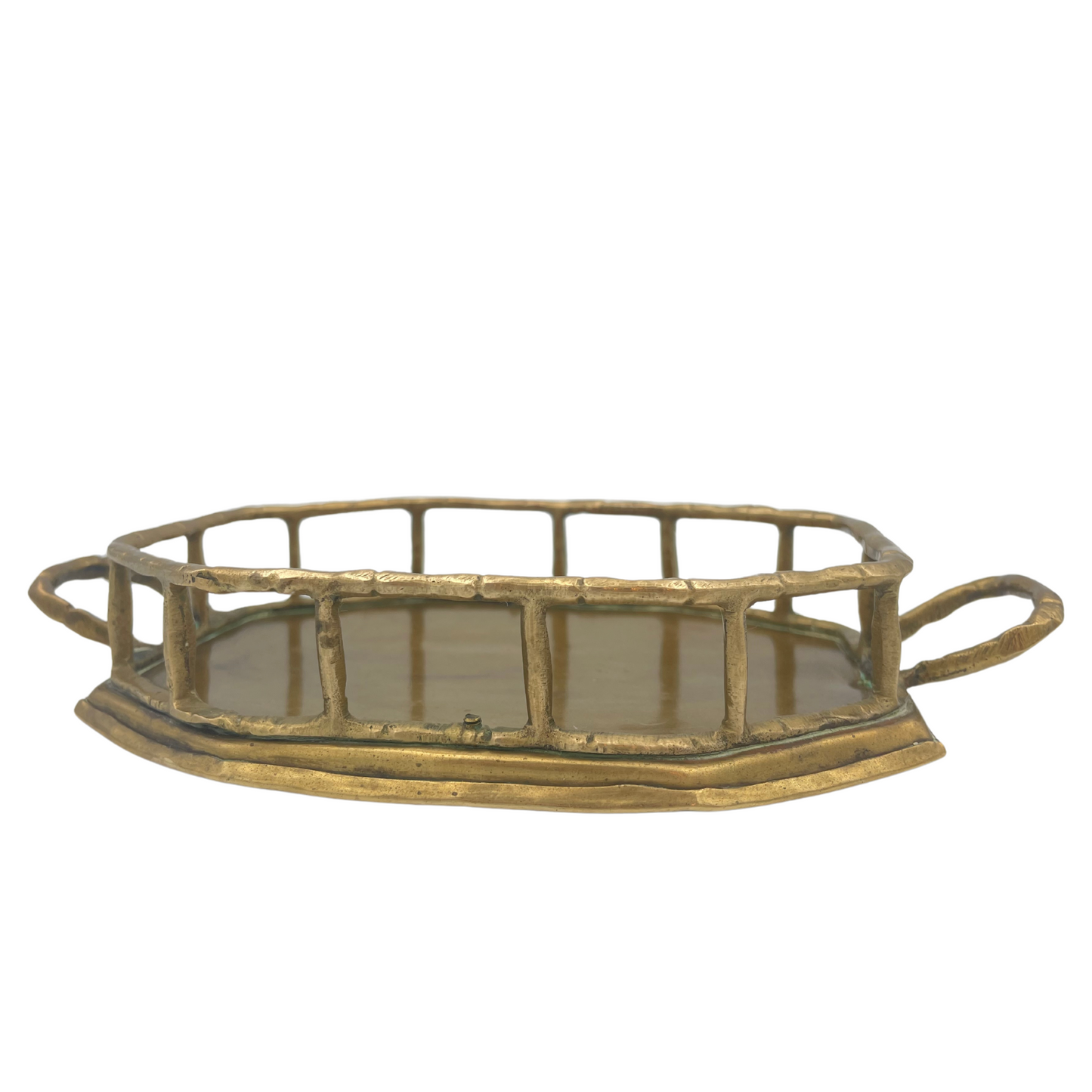 Vintage Brass Faux Bamboo Octagonal Tray – Hollywood Regency Style