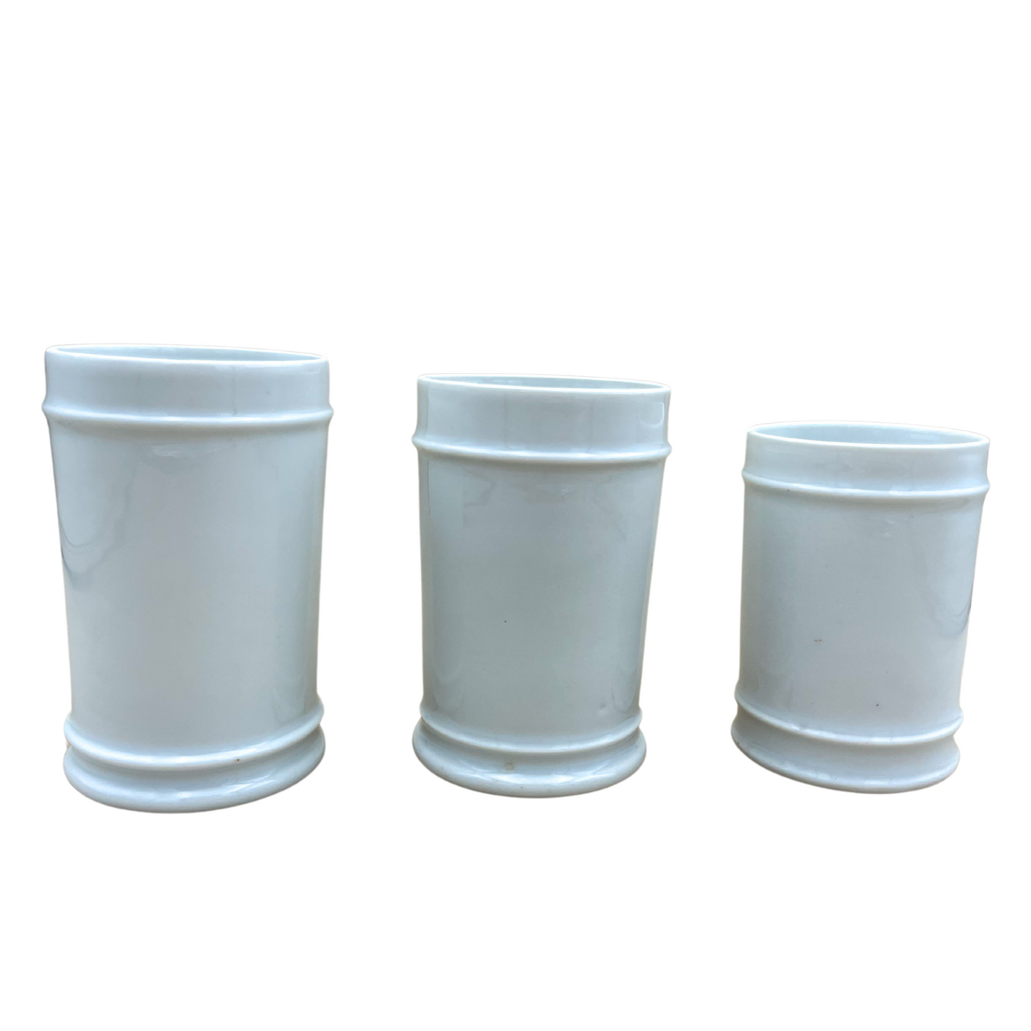 Set of 3 Vintage White Ceramic Apothecary Jars with Lids