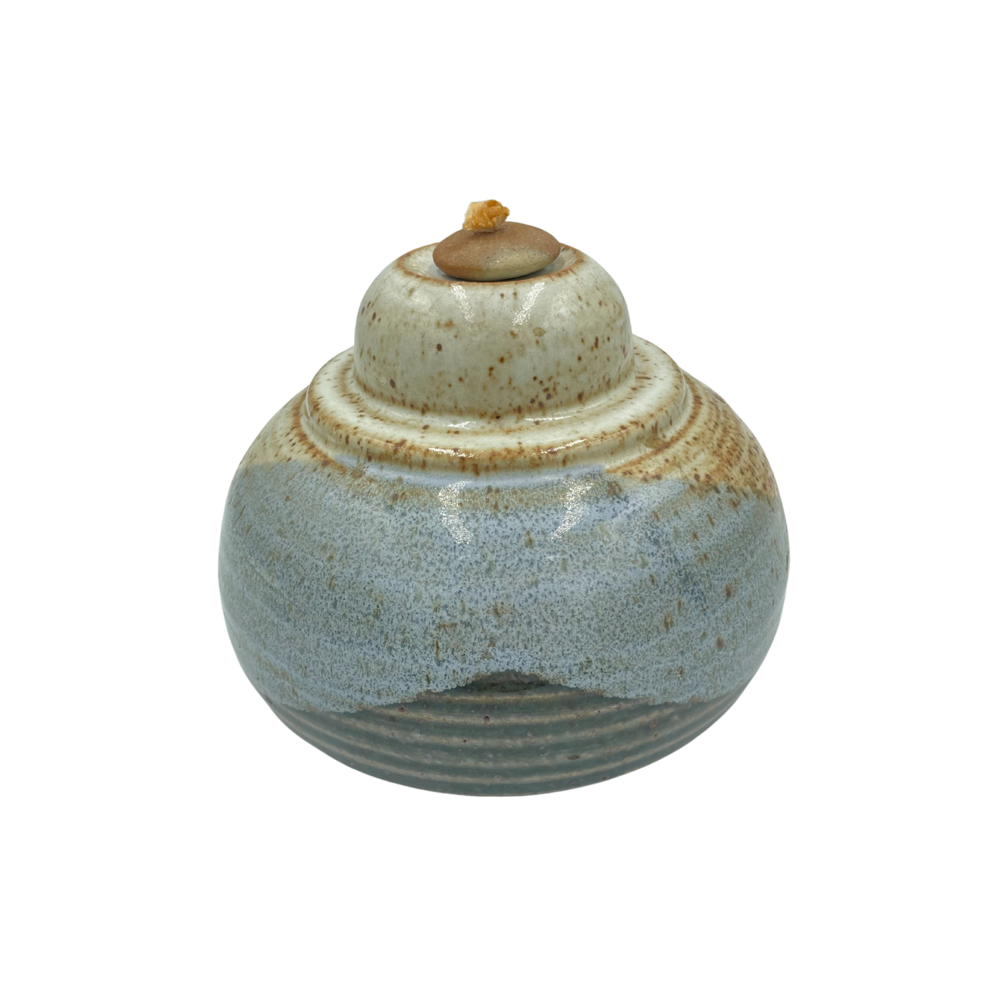 Vintage Studio Pottery Ceramic Oil Lamp with Glass Hurricane