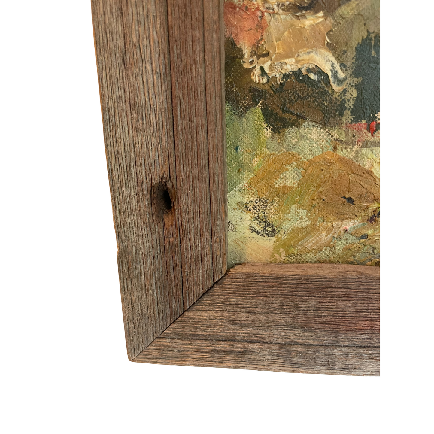 Vintage Oil Painting – Mountain Village Scene with Rustic Frame