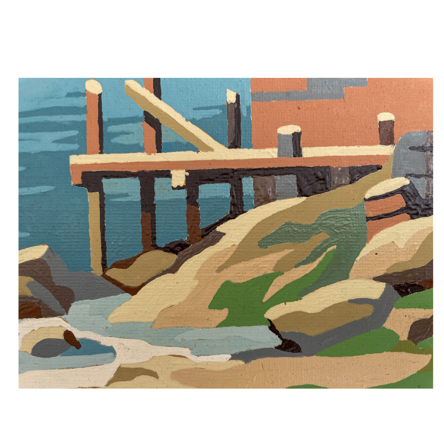 Vintage Midcentury Paint-by-Number | Framed Coastal Harbor Scene