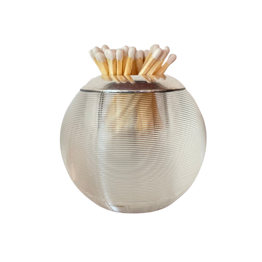Edwardian Ribbed Glass Matchstriker with Sterling Silver Collar