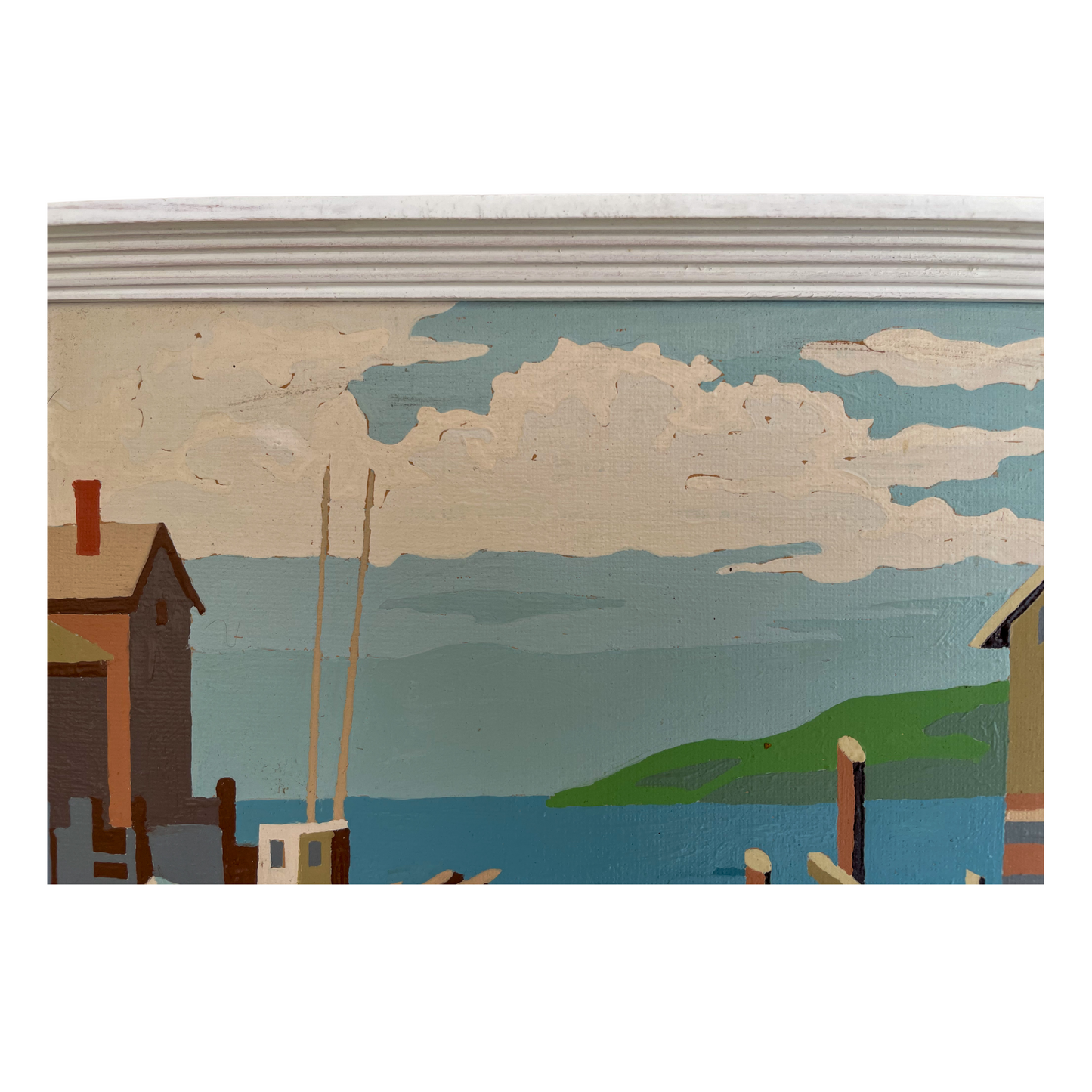 Vintage Midcentury Paint-by-Number | Framed Coastal Harbor Scene