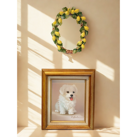 Vintage Hand-Painted Italian Lemon Wreath Ceramic Mirror
