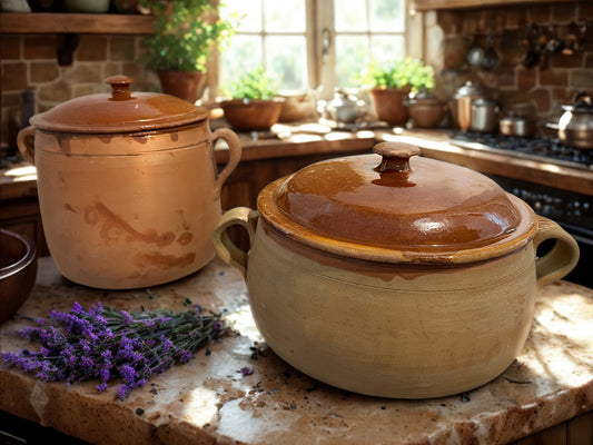 Vintage Vallauris Terracotta Bean Pot Set